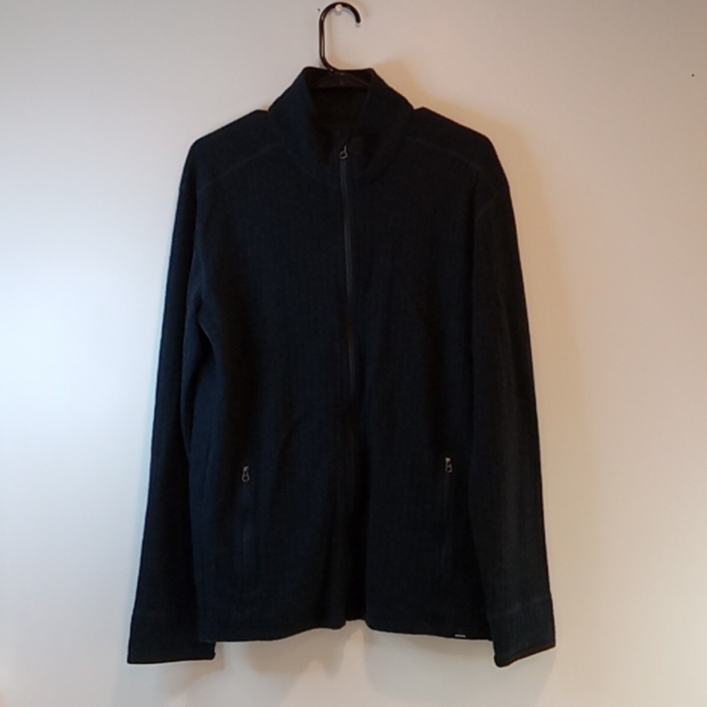 Prana Full Zip Sweater Jacket Women's Sz Large Navy Blue Heavy Thick NICE EUC